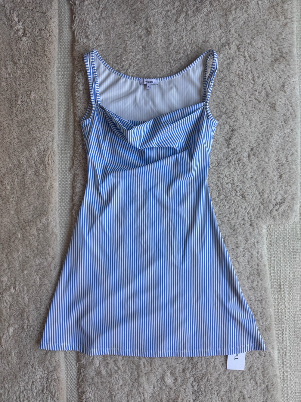 MIAOU Blue Striped Cowl Neck Mini Dress
